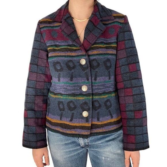 Vintage Womens Wooded River Western Bohemian Wool Blend Rodeo Blazer Jacket Sz M - Picture 6 of 7